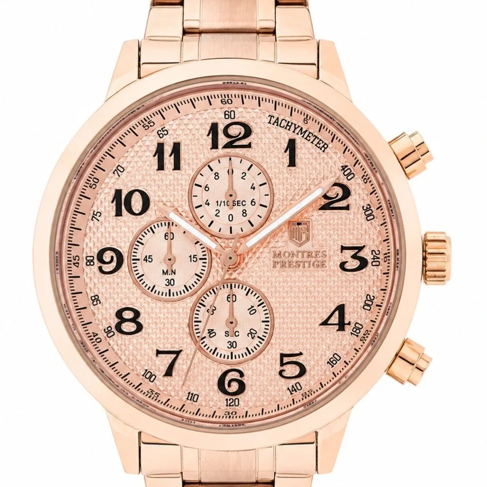 Men's Montres Prestige Rose Gold Chronograph Watch 43mm   MPW-0320 New